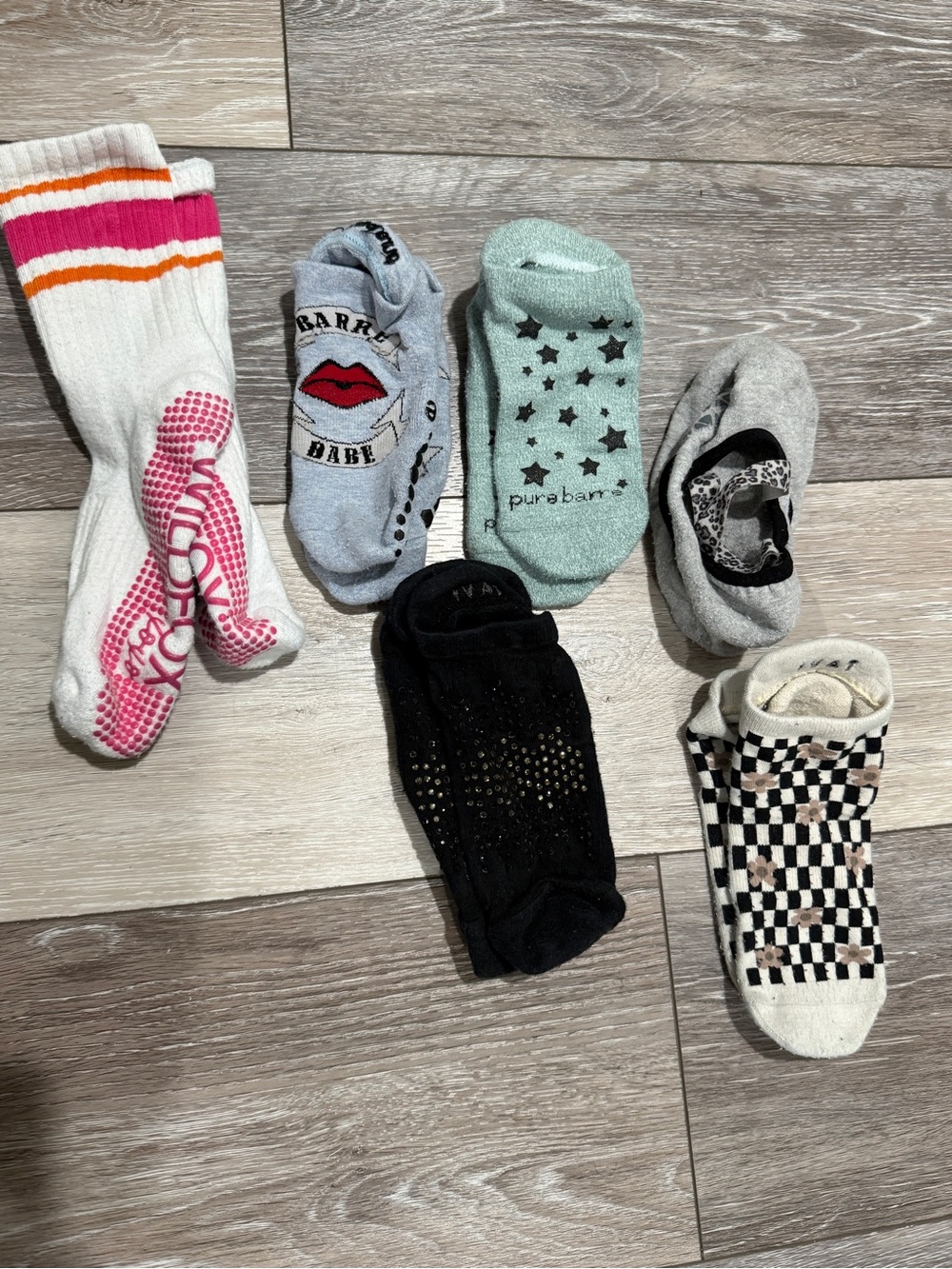 Pure Barre Mixed No-Show & Crew Grip Socks - Mint, Gray, Black, White, Pink